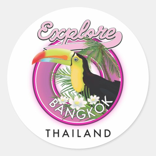 バンコクインドネシア旅行ロゴを探索 ラウンドシール (正面)