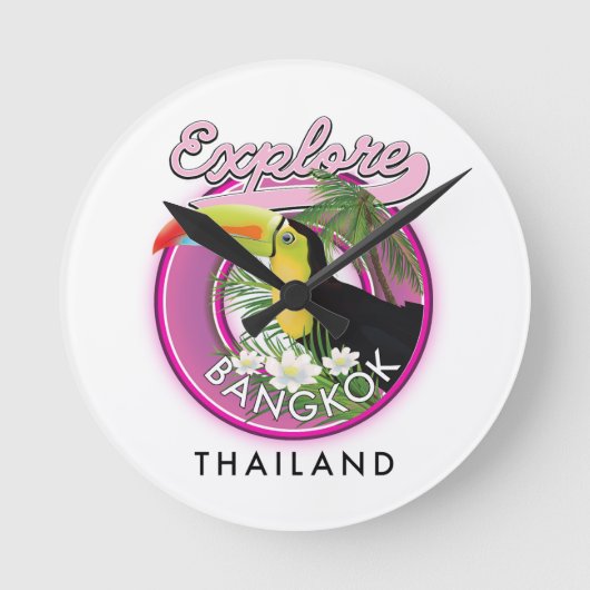 バンコクインドネシア旅行ロゴを探索 ラウンド壁時計 (正面)