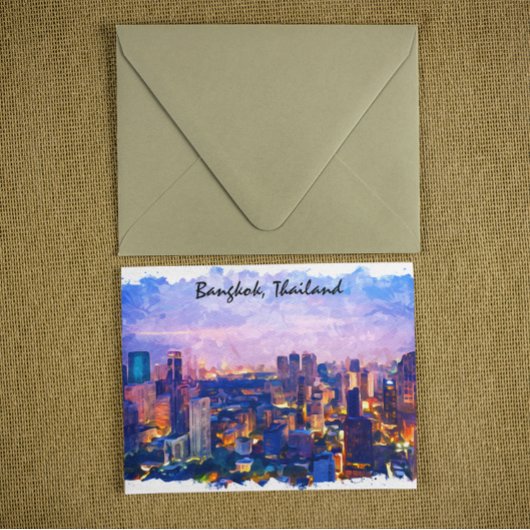 バンコクカラフルタイランドシティスケープ水彩 ポストカード