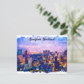 バンコクカラフルタイランドシティスケープ水彩 ポストカード (スタンド正面)