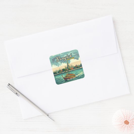 バンコクタイアアジアヴィンテージトラベルテンプル スクエアシール (封筒)