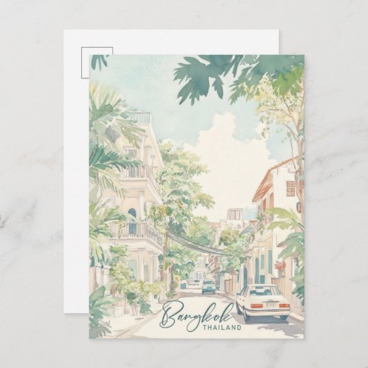バンコクタイグアッシュ絵を描イラストレーション旅行 ポストカード (正面/裏面)