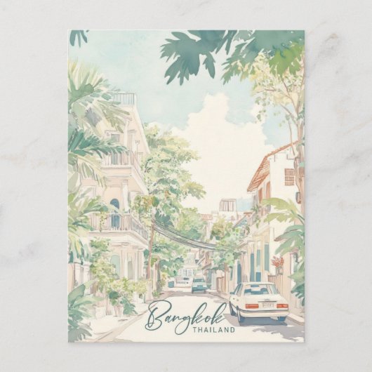 バンコクタイグアッシュ絵を描イラストレーション旅行 ポストカード (正面)
