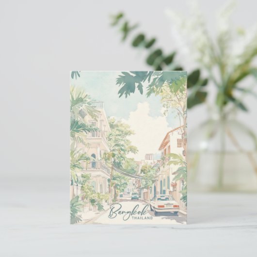 バンコクタイグアッシュ絵を描イラストレーション旅行 ポストカード (スタンド正面)