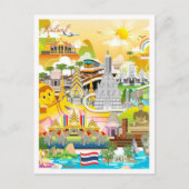 バンコクタイランドアートトラベルイラストレーション ポストカード (正面)