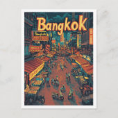 バンコクタイランドアートヴィンテージトラベルイラストレーション ポストカード (正面)