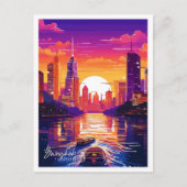 バンコクタイランドアートヴィンテージトラベルイラストレーション ポストカード (正面)
