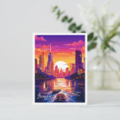 バンコクタイランドアートヴィンテージトラベルイラストレーション ポストカード (スタンド正面)