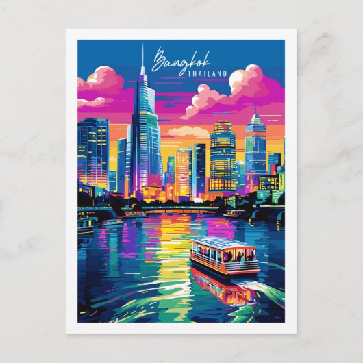 バンコクタイランドヴィンテージトラベルプレイスイラストレーション ポストカード (正面)