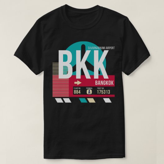 バンコクタイBKK空港コードバゲージラベル Tシャツ (デザイン正面)