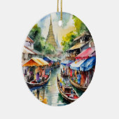 バンコクフローティングマーケットタイランドウォーターカラー セラミックオーナメント (右)