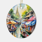 バンコクフローティングマーケットタイランドウォーターカラー セラミックオーナメント (左)