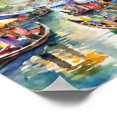 バンコクフローティングマーケットタイランドウォーターカラー ポスター (角)