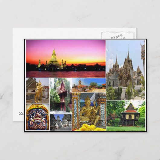 バンコク旅行宗教仏教文化コラージュ ポストカード (正面/裏面)
