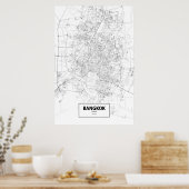 バンコク，タイ（黒い上の白） ポスター (キッチン)