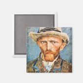 バンゴッホのグレー感じハットで自己のポートレート マグネット (正面/裏面)