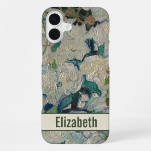 バンゴッホの白バラの花と名前入り iPhone 16 PLUSケース