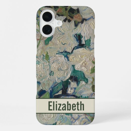 バンゴッホの白バラの花と名前入り iPhoneケース (裏面)