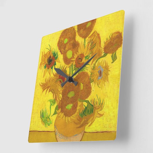 バンゴッホ15ひまわりの花瓶ファインアート スクエア壁時計 (傾斜)