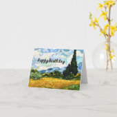 バンゴッホ「ヒノキ付きホイートフィールド」誕生日 カード (黄色い花)