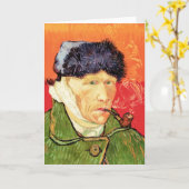 バンゴッホ – 包帯された耳とパイプとセルフポートレート カード (黄色い花)