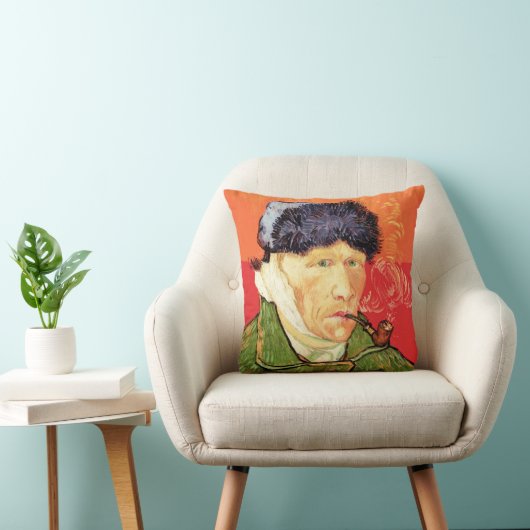 バンゴッホ – 包帯された耳とパイプとセルフポートレート クッション (椅子)