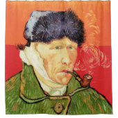 バンゴッホ – 包帯された耳とパイプとセルフポートレート シャワーカーテン (正面)