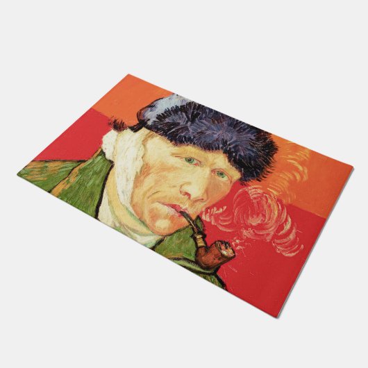 バンゴッホ – 包帯された耳とパイプとセルフポートレート ドアマット (アングル)