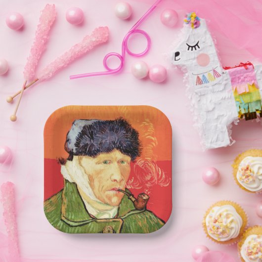 バンゴッホ – 包帯された耳とパイプとセルフポートレート ペーパープレート (パーティー)