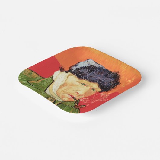 バンゴッホ – 包帯された耳とパイプとセルフポートレート ペーパープレート (傾斜あり)