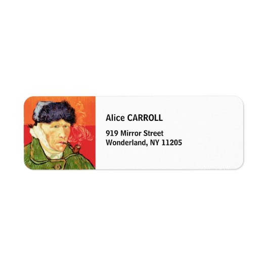 バンゴッホ – 包帯された耳とパイプとセルフポートレート ラベル (正面)