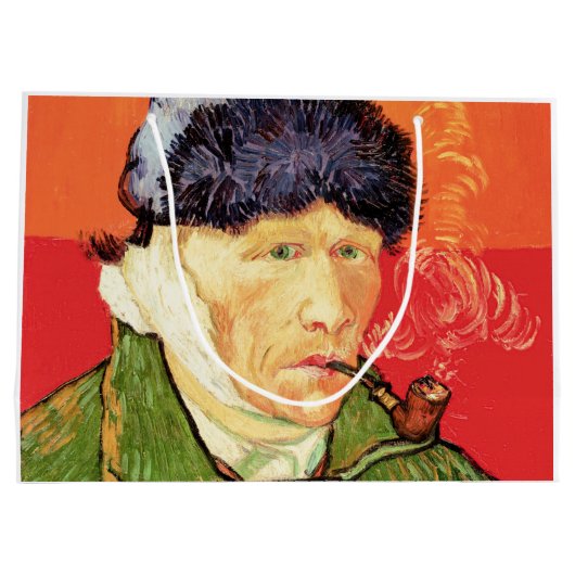 バンゴッホ – 包帯された耳とパイプとセルフポートレート ラージペーパーバッグ (裏面)