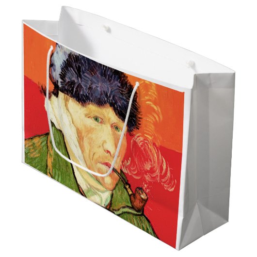 バンゴッホ – 包帯された耳とパイプとセルフポートレート ラージペーパーバッグ (正面アングル)