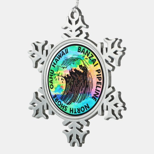 バンザイパイプラインサーフィンノースショアサーフハワイ スノーフレークピューターオーナメント (右)