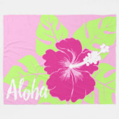 バンザイビーチハワイアンハイビスカスフローラアロハピンク フリースブランケット (正面(横))