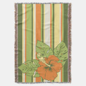 バンザイビーチハワイアンハイビスカスブランケストライプのット スローブランケット (正面縦)