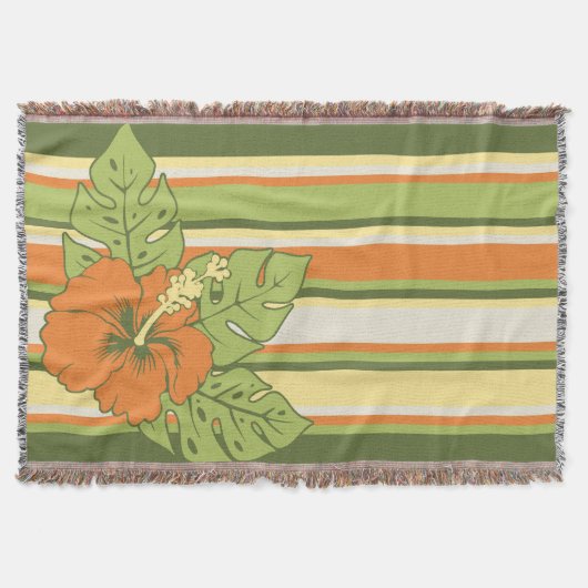 バンザイビーチハワイアンハイビスカスブランケストライプのット スローブランケット (正面)