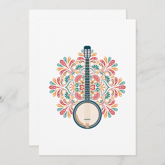 バンジョアコースティック楽器カントリーミュージックブルーギフト 招待状 (正面/裏面)