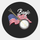バンジョアメリカ国旗楽器アコースティック音楽ギフト ラウンドシール (正面)