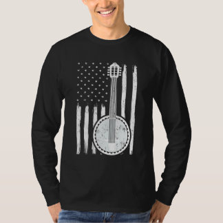 バンジョミュージックアメリカ国旗バンジョギター Tシャツ