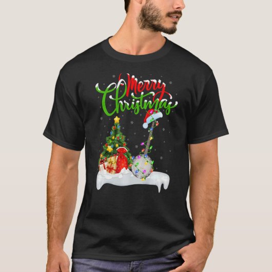 バンジョミュージッククリスマスデコレーションサンタバンジョクリスマ Tシャツ (正面)