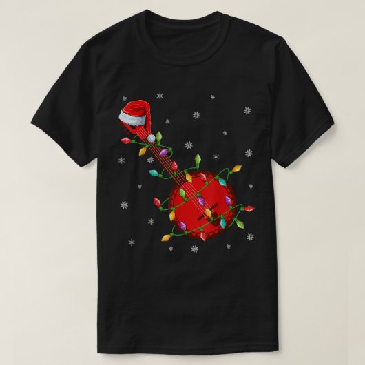 バンジョミュージックラバークリスマスライツサンタバンジョクリスマ Tシャツ (デザイン正面)