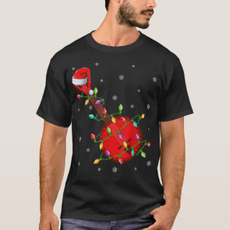 バンジョミュージックラバークリスマスライツサンタバンジョクリスマ Tシャツ