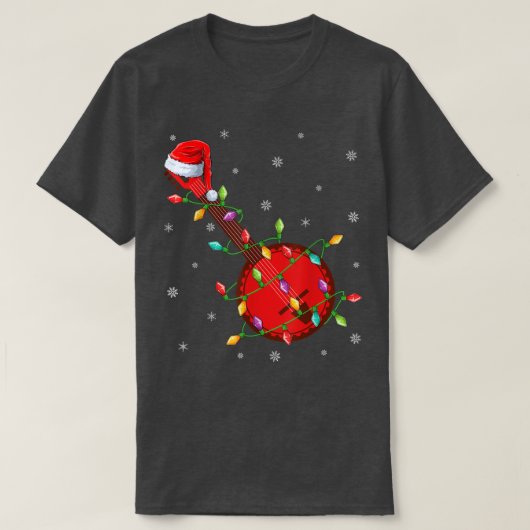 バンジョミュージックラバークリスマスライツサンタバンジョクリスマ Tシャツ (デザイン正面)