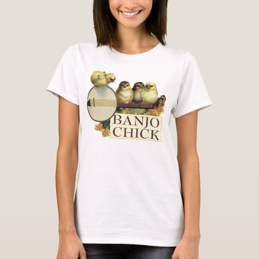 バンジョーのひよこの女性スパゲッティ上(合う) Tシャツ (正面)
