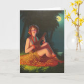 バンジョーのウクレレとの月光の女の子 カード (黄色い花)