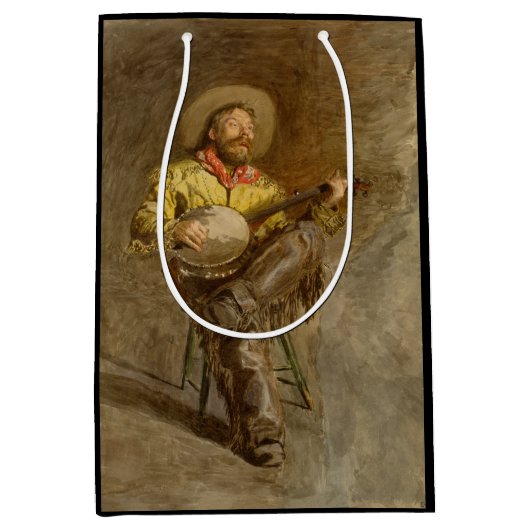 バンジョーを弾きながらスペインのカウボーイソングを歌うトレイルソング ミディアムペーパーバッグ (正面)