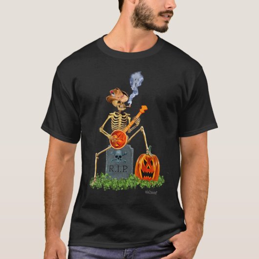 バンジョーを弾くスケルトン Tシャツ (正面)