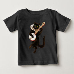 バンジョーを演奏している黒猫 ベビーTシャツ