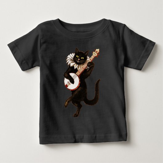 バンジョーを演奏している黒猫 ベビーTシャツ (正面)